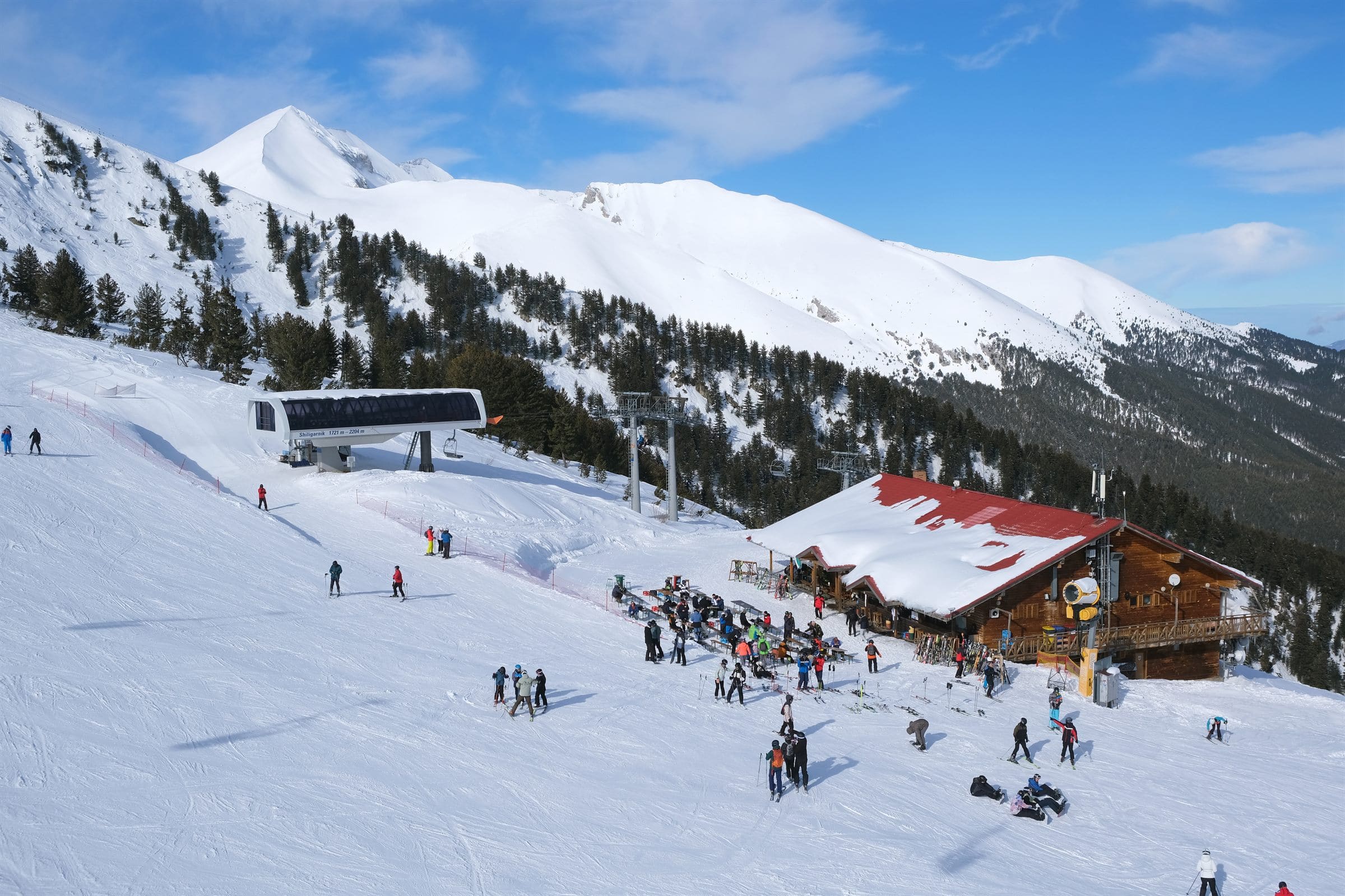 Shiligarnik lift station and mountain hut below the Pirin peaks